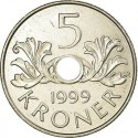 NORUEGA 5 KRONER 1999 FLOR y ORLA Rey HARALD V KM.463 MONEDA DE NICKEL SC- Norway Norge