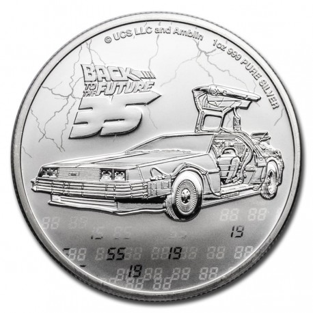 . @RARA@ NIUE 2 DOLARES 2020 COCHE DELOREAN Película BACK TO THE FUTURE Part I MONEDA DE PLATA OZ Regreso al Futuro 1 ONZA