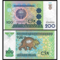 UZBEQUISTAN 200 SOM 1997 ESTATUA y CUPULA Pick 80 BILLETE SC Uzbekistan 5 Sum UNC BANKNOTE