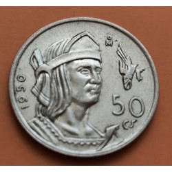 MEXICO 50 CENTAVOS 1950 INDIO CUAUHTEMOC KM.449 MONEDA DE PLATA MBC+ Mejico silver coin