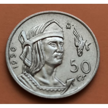 MEXICO 50 CENTAVOS 1950 INDIO CUAUHTEMOC KM.449 MONEDA DE PLATA MBC+ Mejico silver coin
