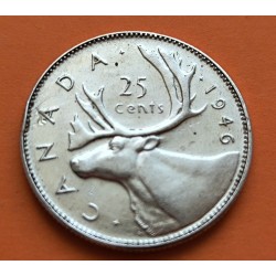 CANADA 25 CENTAVOS 1946 CARIBU y REY JORGE VI KM.35 MONEDA DE PLATA MBC+ silver Quarter coin