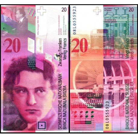 SUIZA 20 FRANCOS 2008 ARTHUR HONEGGER Serie 08H5528588 @VER FIRMAS@ Pick 68 BILLETE SC Switzerland 20 Francs UNC BANKNOTE