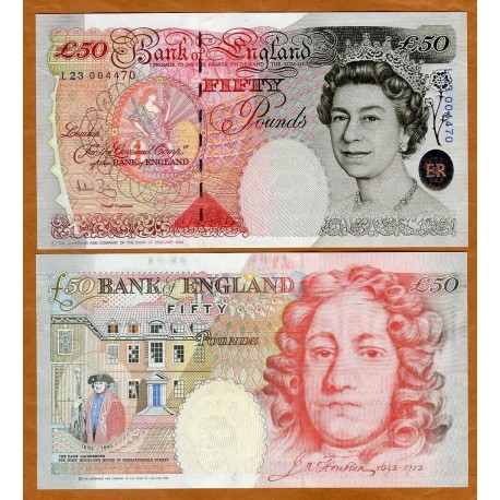 @RARO@ INGLATERRA 50 LIBRAS 1994 ISABEL II y JOHN ROUBLONS Serie R42-178188 Pick 338C BILLETE SC UK 50 Pouns UNC BANKNOTE