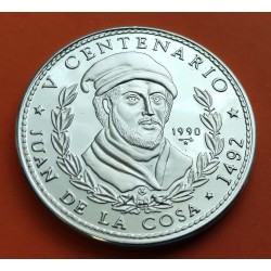 CUBA 10 PESOS 1990 JUAN DE LA COSA V CENTENARIO DEL DESCUBRIMIENTO DE AMERICA KM.266 MONEDA DE PLATA PROOF 1 ONZA