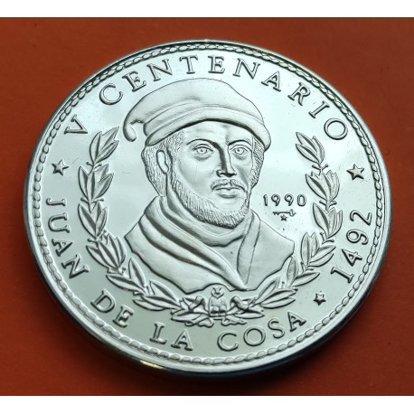 CUBA 10 PESOS 1990 JUAN DE LA COSA V CENTENARIO DEL DESCUBRIMIENTO DE AMERICA KM.266 MONEDA DE PLATA PROOF 1 ONZA