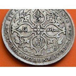 . @RARA@ ESTRECHOS MALAYOS 1 DOLAR 1907 H EDUARDO VII Trade Dollar STRAITS SETTLEMENTS KM.26 MONEDA DE PLATA MBC Malaysia