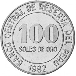 PERU 100 SOLES DE ORO 1980 ESCUDO y VALOR 1º AÑO DE EMISIÓN KM.283 MONEDA DE NICKEL SC-