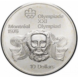 CANADA 10 DOLARES 1974 OLIMPIADA MONTREAL 1976 CABEZA DE ZEUS KM.93 MONEDA DE PLATA SC 10 Dollars 1,45 ONZAS
