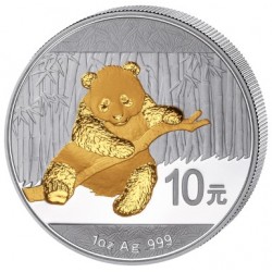 . @1 ONZA 2014 + ORO@ CHINA 10 YUAN 2014 OSO PANDA MONEDA DE PLATA PROOFLIKE cápsula OUNCE GOLD PLATED OZ GILDED