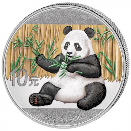 . @1 ONZA 2017 + COLORES@ CHINA 10 YUAN 2017 OSO PANDA CON SU CRIA MONEDA DE PLATA PROOFLIKE cápsula FARBE COLOURED