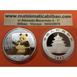 @1 ONZA 2017 + ORO@ CHINA 10 YUAN 2017 OSO PANDA MONEDA DE PLATA PROOFLIKE cápsula OUNCE GOLD PLATED OZ GILDED