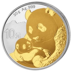 . @1 ONZA 2019 + ORO@ CHINA 10 YUAN 2019 OSO PANDA MONEDA DE PLATA PROOFLIKE cápsula OUNCE GOLD PLATED OZ GILDED