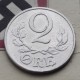 DINAMARCA 2 ORE 1941 CX BAJO CORONA KM.833A MONEDA DE ZINC OCUPACION NAZI III REICH WWII Denmark