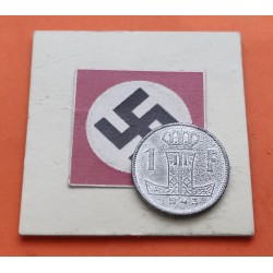 BELGICA 1 FRANCO 1943 LEON Rey LEOPOLDO III Leyenda BELGIE KM.128 MONEDA DE ZINC @POROS@ OCUPACION NAZI III REICH