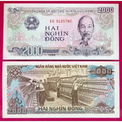 VIETNAM 2000 DONG 1988 TRABAJADORAS EN FABRICA y PRESIDENTE HO CHI MINH Régimen COMUNISTA Pick 107 BILLETE SC UNC BAKNOTE