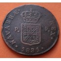 REINO DE NAVARRA España Rey FERNANDO VII 3 MARAVEDIES 1831 Ceca de PAMPLONA @RARA@ MONEDA DE COBRE Spain 3 Maravedis