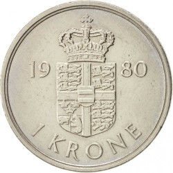 DINAMARCA 1 KRONE 1980 REINA MARGARITA II KM.862.2 MONEDA DE NICKEL SC- Denmark 1 Corona