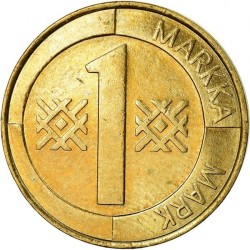 FINLANDIA 1 MARKKAA 1996 LEON CON ESPADA KM.76 MONEDA DE BRONCE ALUMINIO SC- Finnland 1 Markka