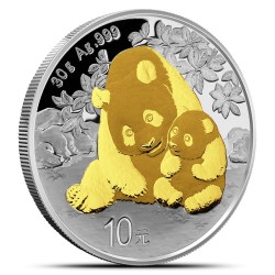 . @1 ONZA 2024 + ORO@ CHINA 10 YUAN 2024 OSO PANDA MONEDA DE PLATA PROOFLIKE cápsula OUNCE GOLD PLATED OZ GILDED