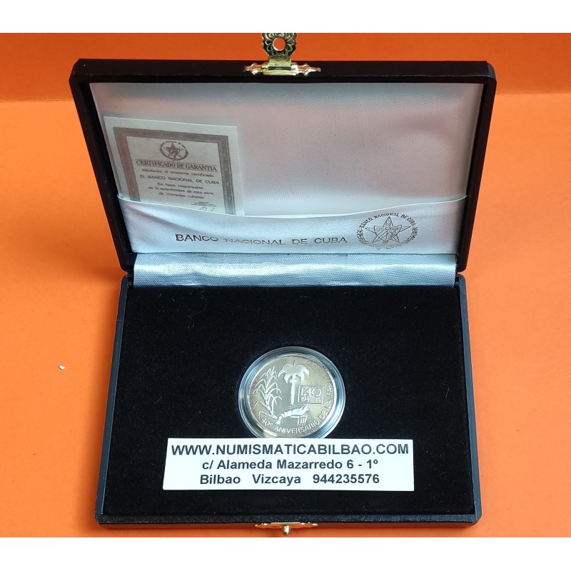 @Tirada 4.500 uds@ CUBA 5 PESOS 1985 LANGOSTA y PALMERA 40 ANIVERSARIO DE LA FAO KM.146 MONEDA DE PLATA SC