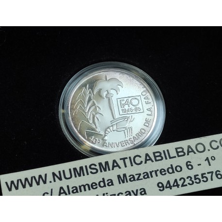 @PROOF - ESTUCHE - Tirada 500 uds@ CUBA 5 PESOS 1985 LANGOSTA y PALMERA 40 ANIVERSARIO DE LA FAO KM.146 MONEDA DE PLATA