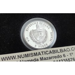 @Tirada 4.500 uds@ CUBA 5 PESOS 1985 LANGOSTA y PALMERA 40 ANIVERSARIO DE LA FAO KM.146 MONEDA DE PLATA SC