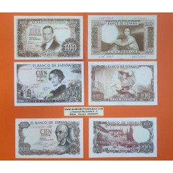 3 billetes EBC- x ESPAÑA 100 PESETAS 1953 + 100 PESETAS 1965 + 100 PESETAS 1970 JULIO ROMERO DE TORRES y BECQUER y FALLA
