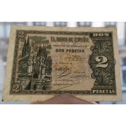 . @RARA@ ESPAÑA 2 PESETAS 1937 OCTUBRE 12 CATEDRAL DE BURGOS Serie A 2597098 Pick 109A BILLETE MBC Spain banknote