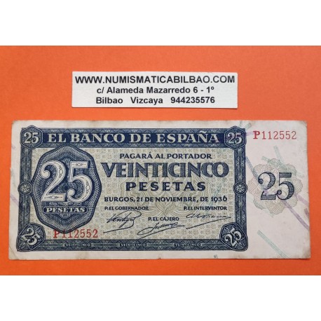 25 PESETAS 1936 NOVIEMBRE 21 BURGOS Serie G SC ESPAÑA