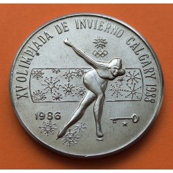 @VARIANTE CON AROS OLIMPICOS@ CUBA 1 PESO 1986 SKI VELOCIDAD CALGARY 1988 KM.138 MONEDA DE NICKEL SC-