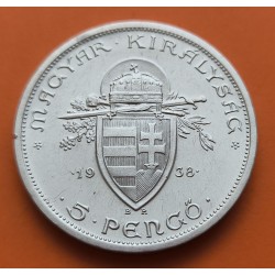 HUNGRIA 5 PENGO 1938 BP MUERTE DE SAN ESTEBAN Miklos Horthy KM.16 MONEDA DE PLATA EBC Hungary