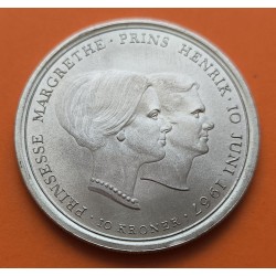 DINAMARCA 10 KRONER 1967 BODA PRINCESA MARGRETHE y PRINCIPE HENRIK Rey FREDERICK IX KM.856 MONEDA DE PLATA SC- Denmark