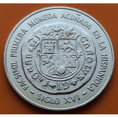 REPUBLICA DOMINICANA 10 PESOS 1975 PRIMERA MONEDA ACUÑADA EN LA HISPANIOLA KM.37 PLATA SC