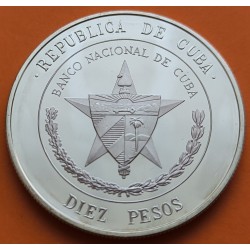 CUBA 10 PESOS 1975 XXV AÑOS DEL BANCO NACIONAL KM.37 MONEDA DE PLATA PROOF Caribe silver coin