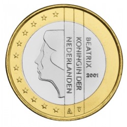 HOLANDA 1 EURO 2001 REINA BEATRIZ MONEDA BIMETALICA SC The Netherlands 1€ coin