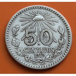 MEXICO 50 CENTAVOS 1919 AGUILA 1º AÑO DE FABRICACIÓN KM.447 MONEDA DE PLATA MBC Mejico silver coin