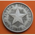 @ESCASA@ CUBA 40 CENTAVOS 1915 ESTRELLA PATRIA y LIBERTAD KM.14 MONEDA DE PLATA MBC+ Caribbean silver coin