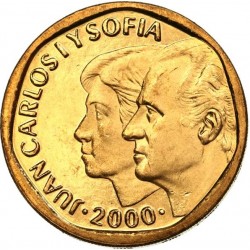 ESPAÑA 500 PESETAS 2000 REY JUAN CARLOS I y SOFIA KM.924 MONEDA DE LATON SC SIN CIRCULAR @PROCEDE DE CARTUCHO FNMT@