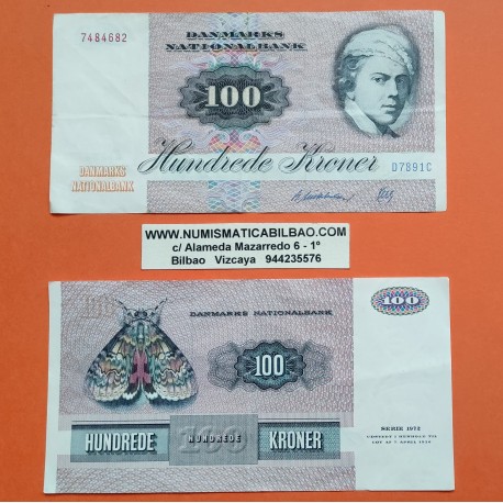 @PVP NUEVO 100€@ DINAMARCA 100 KRONER 1972 MARIPOSA Pick 51 BILLETE CIRCULADO @RARO@ Denmark