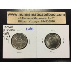 ESPAÑA 5 PESETAS 1957 * 72 FRANCISCO FRANCO ESTADO ESPAÑOL MONEDA DE NICKEL SC SIN CIRCULAR KM.795 SI PLUS