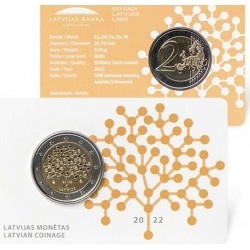 . 1 moneda x LETONIA 2 EUROS 2022 CULTURA FINANCIERA @COINCARD@ SC MONEDA CONMEMORATIVA Latvia Lettonia