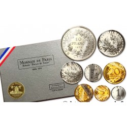 8 monedas x FRANCIA ESTUCHE 1973 Coffret FLEURS DE COINS SPECIMEN con 10 FRANCOS 1973 PLATA