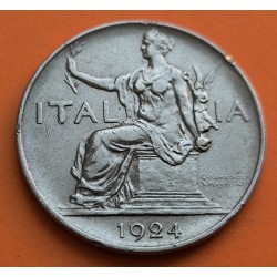 ITALIA 1 LIRA 1924 R DAMA SENTADA Epoca REY VITTORIO EMANUELE III KM.62 MONEDA DE NICKEL MBC Italy 1 Lire
