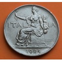 ITALIA 1 LIRA 1924 R DAMA SENTADA Epoca REY VITTORIO EMANUELE III KM.62 MONEDA DE NICKEL MBC Italy 1 Lire