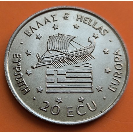 GRECIA 20 ECU 1993 BARCO ANTIGUO y ALEJANDRO MAGNO KM.X.33 MONEDA DE NICKEL SC- Greece