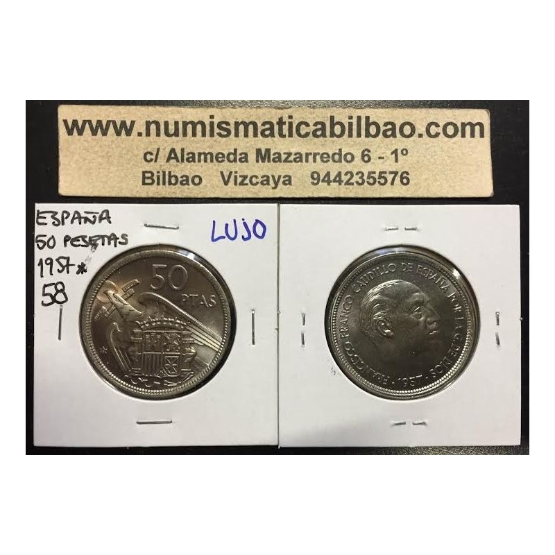 ESPAÑA 50 PESETAS 1957 * 58 FRANCISCO FRANCO ESTADO ESPAÑOL KM.788 MONEDA DE NICKEL SC Spain
