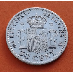 ESPAÑA Rey ALFONSO XIII 50 CENTIMOS 1904 * 0 4 SMV REY y ESCUDO KM.723 MONEDA DE PLATA EBC- R/Spain silver R/3