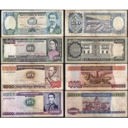 4 billetes x BOLIVIA 500+1000+5000+10000 PESOS BOLIVIANOS 1984 y 1981 HEROES Pick 166 a 169 MBC--