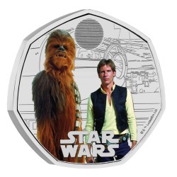 . 1 aacoin @21/FEB Envío - COLORES@ INGLATERRA 50 PENIQUES 2024 HAN SOLO y CHEWBACCA STAR WARS 4ª MONEDA DE NICKEL